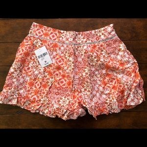 Orange Floral High Waist Flowy Shorts
